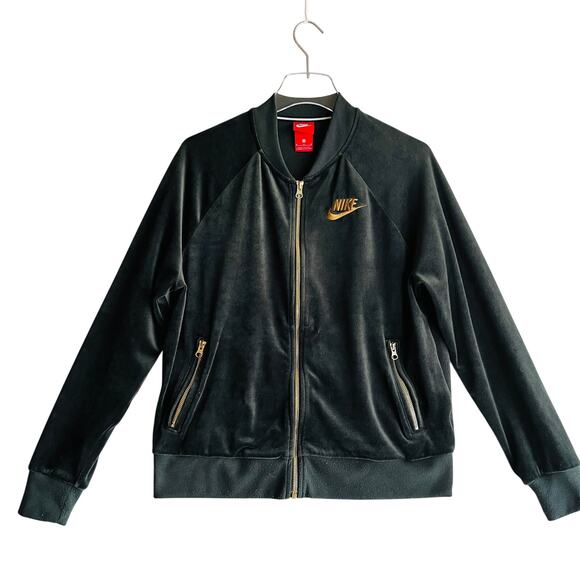 Nike Forest Green Velour Track Jacket Gold Hardware M Y2K Athleisure Preppy M - Picture 1 of 8